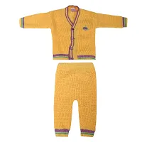 "Superminis Baby Girl and Baby Boy Woollen Sweater with Cap and Booties for 0-6 Months (4pc, Yellow)"-thumb1