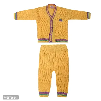 "Superminis Baby Girl and Baby Boy Woollen Sweater with Cap and Booties for 0-6 Months (4pc, Yellow)"-thumb2