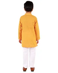 "Superminis Boy's Handloom Cotton Kurta with Pyjama - Embroidered, Round Collar, Knee Length, Full Sleeves for Ethnic Wear (Orange, 4-5 Years)"-thumb1