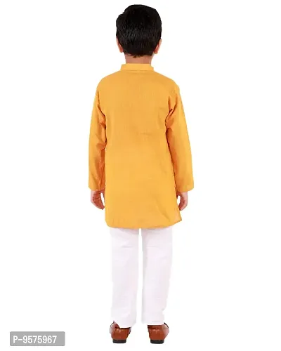 "Superminis Boy's Handloom Cotton Kurta with Pyjama - Embroidered, Round Collar, Knee Length, Full Sleeves for Ethnic Wear (Orange, 4-5 Years)"-thumb2