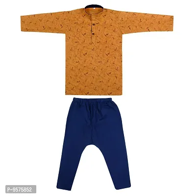 "Superminis Baby Boys Thread Kantha Print Cotton Ethnic Wear Kurta Pyjama (7-8 Years, Mustard/Dark Yellow)"-thumb0