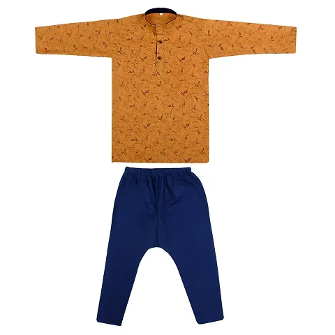 "Superminis Baby Boys Thread Kantha Print Ethnic Wear Kurta Pyjama (7-8 Years, Mustard/Dark Yellow)"