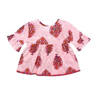 Superminis Baby Girls Jaipuri Print Frock Style Kurti With Frill Sleeves And Dhoti Style Salwar With Elastic Closure Ethnic Dress (Magenta, 5-6 Years)-thumb3