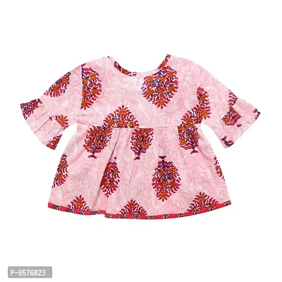 Superminis Baby Girls Jaipuri Print Frock Style Kurti With Frill Sleeves And Dhoti Style Salwar With Elastic Closure Ethnic Dress (Magenta, 5-6 Years)-thumb4