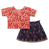 "Superminis Baby Girls Cotton Jaipuri Print Gota Patti Top/Kurti And Contrast Color Lehnga/Skirt With Dori Closure (Pink & Blue, 5-6 Years)"-thumb1