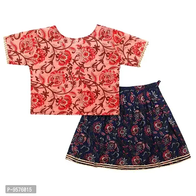 "Superminis Baby Girls Cotton Jaipuri Print Gota Patti Top/Kurti And Contrast Color Lehnga/Skirt With Dori Closure (Pink & Blue, 5-6 Years)"-thumb2