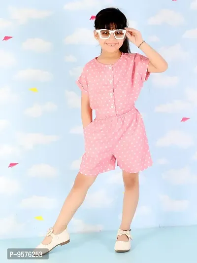 "Superminis Baby Girls Polka Dot Printed Cotton Rayon Playsuit/Jumpsuit (Pink, 5-6 Years)"-thumb4