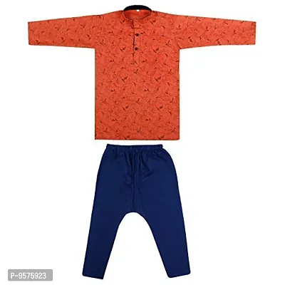 "Superminis Baby Boys Thread Kantha Print Cotton Ethnic Wear Kurta Pyjama (9-10 Years, Orange)"