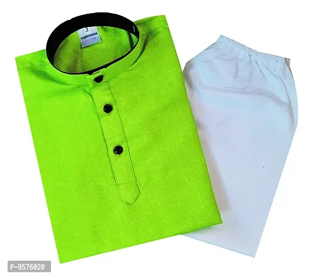 Superminis Baby Boys Ethnic Wear Khadi Cotton Kurta Pyjama Set with Wooden Button (Parrot Green, 3-4 Years)