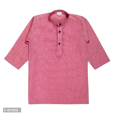 "Superminis Boy's Handloom Cotton Kurta with Pyjama - Embroidered, Round Collar, Knee Length, Full Sleeves for Ethnic Wear (Pink, 6-7 Years)"-thumb3