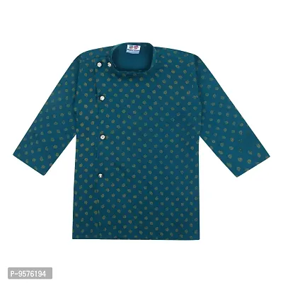 "Superminis Boys Fancy Colorful Cotton Ethnic Wear Side Button Printed Kurta with Colored Pyjama (Green, 5-6 Years)"-thumb4