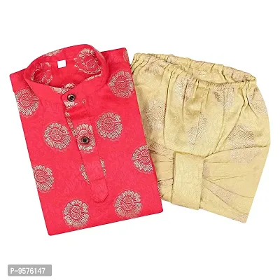 "Superminis Baby Boys Fancy Ethnic Wear Cotton Golden Thread Work Kurta with Cream Color Elastic Dhoti (Magenta, 12-18 Months)"-thumb0