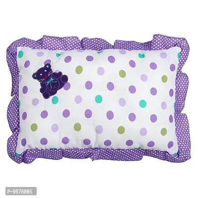 Superminis Cotton Baby Head Pillow with 2 Bolster/Round Side Pillows - Embroidered, Dot Printed for New Born (0-12 Months, Purple)-thumb2