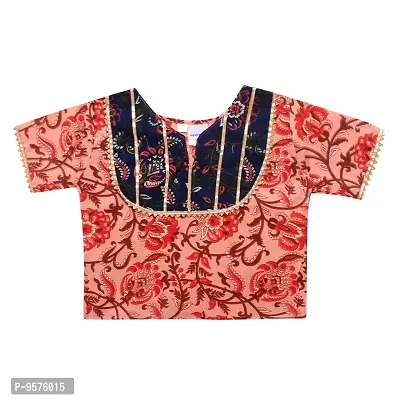 "Superminis Baby Girls Cotton Jaipuri Print Gota Patti Top/Kurti And Contrast Color Lehnga/Skirt With Dori Closure (Pink & Blue, 5-6 Years)"-thumb3