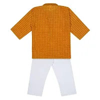 superminis Baby Boys Ethnic Wear Cotton Handloom Kurta Dress with Contrast Color Thread Work and White Pyjama Set (Mustard, 18-24 Months)-thumb2