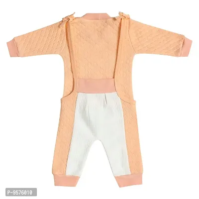 "Superminis Baby Boys and Baby Girls Winter Wear Printed Dungree with Round Neck T Shirt (Peach, 0-6 Months)"-thumb2