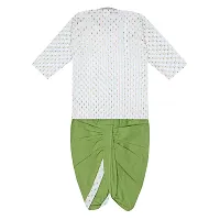 "superminis Boy's Cotton Kurta with Dhoti - Golden Thread Work, Round Collar, Full Sleeves, Side Button Kurta Set for Ethnic Wear (White+Green, 3-6 Months)"-thumb1