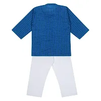 "superminis Baby Boys Ethnic Wear Cotton Handloom Kurta Dress with Contrast Color Thread Work and White Pyjama Set (Blue, 8-9 Years)"-thumb2