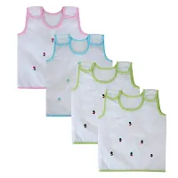 "Superminis Newborn Baby Girls and Baby Boys Cotton Jhabla/Vest with Embroidery On The Front and Shoulder Button, Pack of 4 (0-6 Months, Mix Colors)"-thumb1