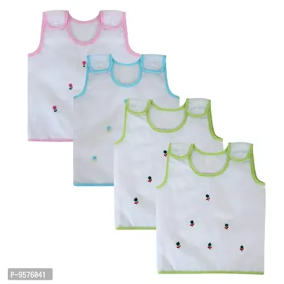 "Superminis Newborn Baby Girls and Baby Boys Cotton Jhabla/Vest with Embroidery On The Front and Shoulder Button, Pack of 4 (0-6 Months, Mix Colors)"-thumb2