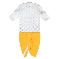 "superminis Boy's Cotton Kurta with Dhoti - Golden Thread Work, Round Collar, Full Sleeves, Side Button Kurta Set for Ethnic Wear (White+Yellow, 3-4 Years)"-thumb1