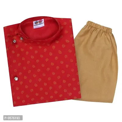 "Superminis Boys Fancy Colorful Cotton Ethnic Wear Side Button Printed Kurta with Colored Pyjama (Red, 12-18 Months)"