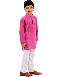 "Superminis Boy's Handloom Cotton Kurta with Pyjama - Stripe Print, Round Collar, Knee Length, Full Sleeves for Ethnic Wear (2-3 Years, Magenta)"-thumb2