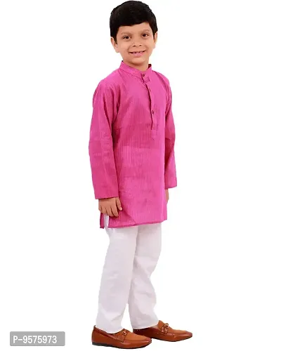 "Superminis Boy's Handloom Cotton Kurta with Pyjama - Stripe Print, Round Collar, Knee Length, Full Sleeves for Ethnic Wear (2-3 Years, Magenta)"-thumb3