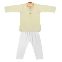 Superminis Baby Boys Ethnic Wear Khadi Cotton Kurta Pyjama Set with Wooden Button (Lemon, 7-8 Years)-thumb1