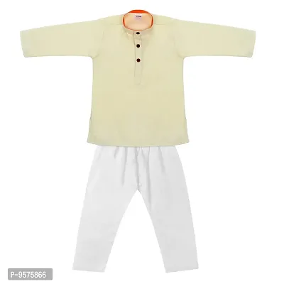 Superminis Baby Boys Ethnic Wear Khadi Cotton Kurta Pyjama Set with Wooden Button (Lemon, 7-8 Years)-thumb2