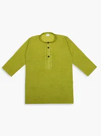 "superminis Boy's Handloom Cotton Kurta with Pyjama Set - Embroidered, Round Collar, Knee Length, Full Sleeves for Ethnic Wear (Green, 6-7 Years)"-thumb3