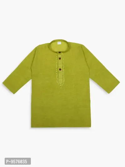 "superminis Boy's Handloom Cotton Kurta with Pyjama Set - Embroidered, Round Collar, Knee Length, Full Sleeves for Ethnic Wear (Green, 6-7 Years)"-thumb4