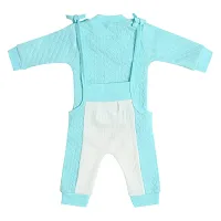 "Superminis Baby Boys and Baby Girls Winter Wear Printed Dungree with Round Neck T Shirt (Sky Blue, 0-6 Months)"-thumb1