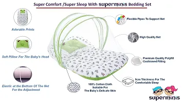 "Superminis Cotton Baby Bedding Set with Pillow and Mosquito Net - Foldable Mattress, Printed, Double Side Zip Closure for New Born (6-12 Months, Green)"-thumb1