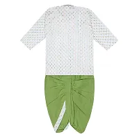 superminis Boy's Cotton Kurta with Dhoti - Golden Thread Work, Round Collar, Full Sleeves, Side Button Kurta Set for Ethnic Wear (White+Green, 6-12 Months)-thumb1