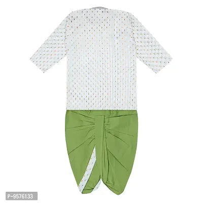 superminis Boy's Cotton Kurta with Dhoti - Golden Thread Work, Round Collar, Full Sleeves, Side Button Kurta Set for Ethnic Wear (White+Green, 6-12 Months)-thumb2