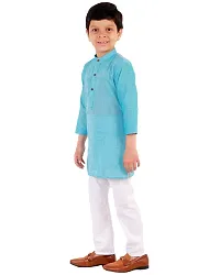 "Superminis Boy's Handloom Cotton Kurta with Pyjama - Embroidered, Round Collar, Knee Length, Full Sleeves for Ethnic Wear (Sky Blue, 2-3 Years)"-thumb3