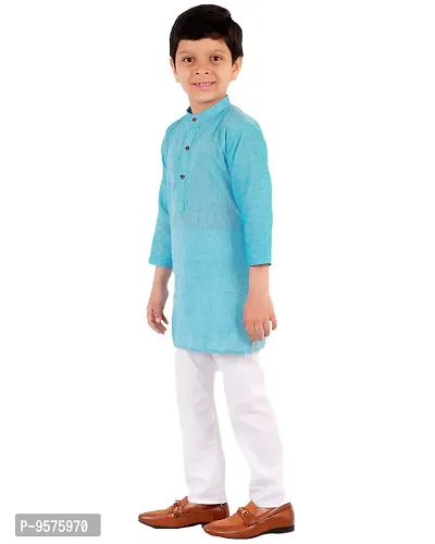 "Superminis Boy's Handloom Cotton Kurta with Pyjama - Embroidered, Round Collar, Knee Length, Full Sleeves for Ethnic Wear (Sky Blue, 2-3 Years)"-thumb4