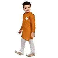 Superminis Boys Cotton Side Button Open Kurta with Pocket Square Style and Elastic Pyjama Set - Mandrin Collar, Side Slits, Criss Cross Bottom Shaped, Full Sleeves (5-6 Years, Mustard)-thumb2