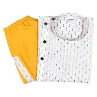 "superminis Boy's Cotton Kurta with Dhoti - Golden Thread Work, Round Collar, Full Sleeves, Side Button Kurta Set for Ethnic Wear (White+Yellow, 3-4 Years)"-thumb3