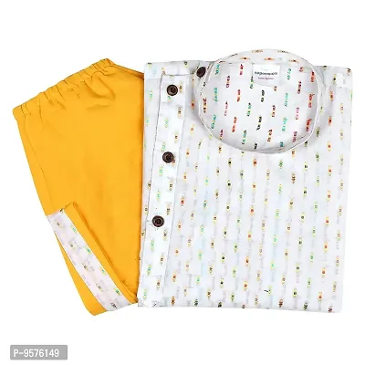 "superminis Boy's Cotton Kurta with Dhoti - Golden Thread Work, Round Collar, Full Sleeves, Side Button Kurta Set for Ethnic Wear (White+Yellow, 3-4 Years)"-thumb4