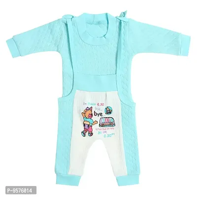 "Superminis Baby Boys and Baby Girls Winter Wear Printed Dungree with Round Neck T Shirt (Sky Blue, 0-6 Months)"-thumb0