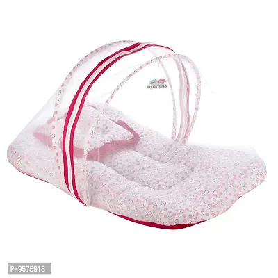 "Superminis Cotton Baby Bedding Set with Pillow and Mosquito Net - Foldable Mattress, Printed, Double Side Zip Closure for New Born (Pink, 0-3 Months)"-thumb5