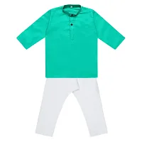 Superminis Baby Boys Ethnic Wear Bright Colored Cotton Kurta Set with Wooden Button and White Elastic Pyjama (Green, 7-8 Years)-thumb1