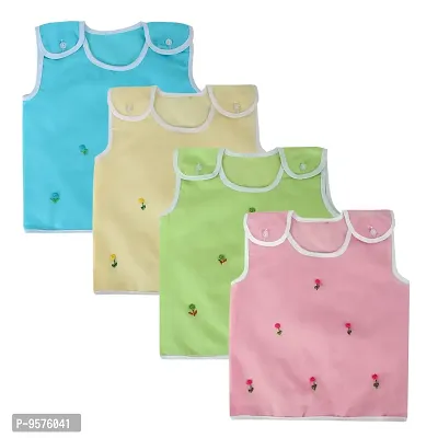 "Superminis Newborn Baby Girls and Baby Boys Cotton Jhabla/Vest with Embroidery On The Front and Shoulder Button, Pack of 4 (0-6 Months, Mix Colors)"-thumb0