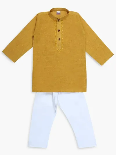 "Superminis Boy's Handloom Cotton Kurta with Pyjama - Embroidered, Round Collar, Knee Length, Full Sleeves for Ethnic Wear"