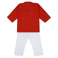 "superminis Baby Boys Ethnic Wear Cotton Handloom Kurta Dress with Contrast Color Thread Work and White Pyjama Set (Red, 7-8 Years)"-thumb2