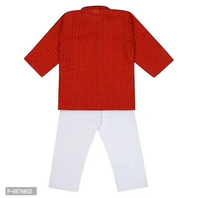 "superminis Baby Boys Ethnic Wear Cotton Handloom Kurta Dress with Contrast Color Thread Work and White Pyjama Set (Red, 7-8 Years)"-thumb3