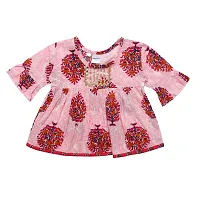 Superminis Baby Girls Jaipuri Print Frock Style Kurti With Frill Sleeves And Dhoti Style Salwar With Elastic Closure Ethnic Dress (Magenta, 5-6 Years)-thumb2