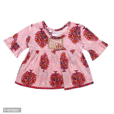 Superminis Baby Girls Jaipuri Print Frock Style Kurti With Frill Sleeves And Dhoti Style Salwar With Elastic Closure Ethnic Dress (Magenta, 5-6 Years)-thumb3